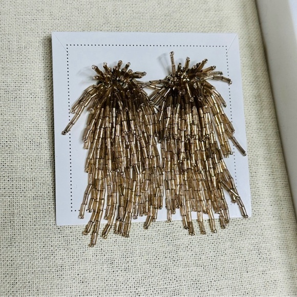 Stella & Dot Fireworks Beaded Post Statement Earrings Champagne Golden NEW - Picture 9 of 10